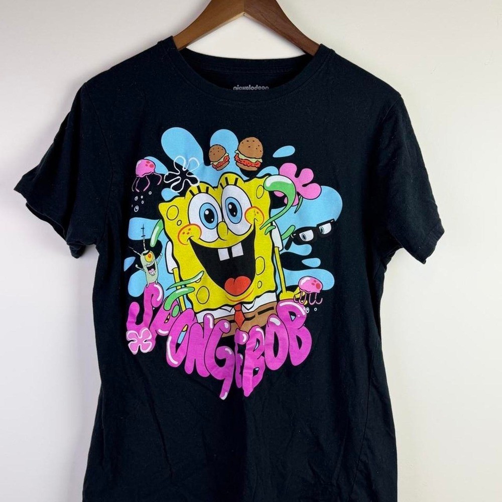 SpongeBob SquarePants Black Graphic T-Shirt Pink Logo Size Large